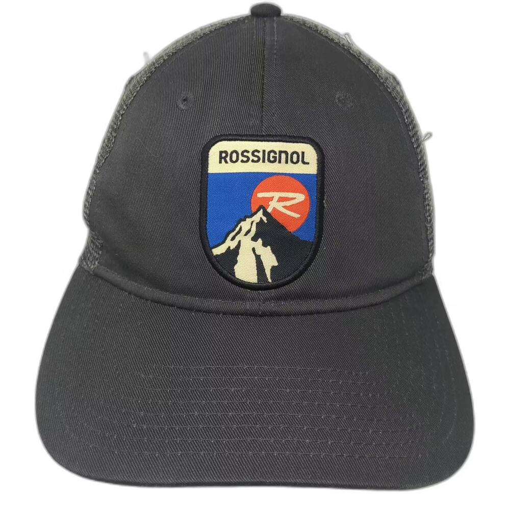Rossignol Trucker Hat Black Gray One Size Snapback Mesh Mountain Patch Logo Hat